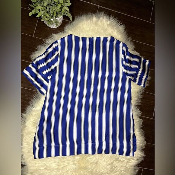 Escada 100%Silk royal blue/white striped blouse sz 36 small - Picture 5 of 7